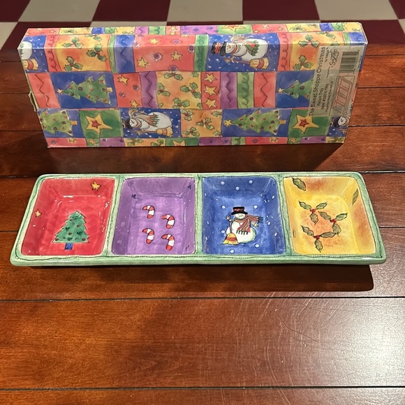 Sango Sweet Shoppe 4 Part Relish Tray Candy Dish Ceramic Sue Zipkin Holiday NEW - Picture 2 of 12